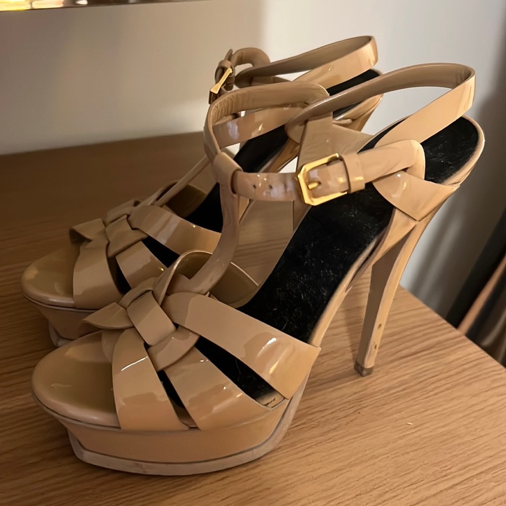 Ysl yves saint Laurent tan platform heels size 7